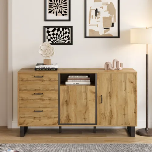 Sideboard, Kommode mit Schubladen und Türen, Küchenschrank Mehrzweckschrank, Farbblockdesign