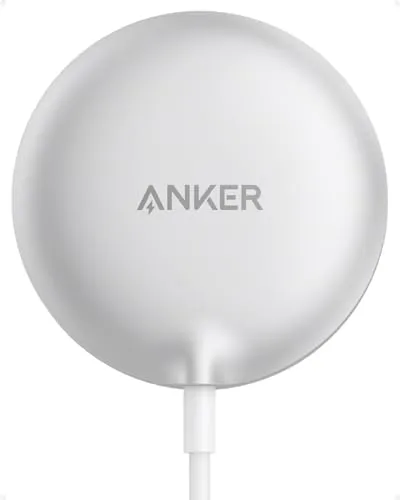 Anker MagGo Magnetisches Kabelloses Ladegerät (Pad) Weiß - Kabelloses Qi-Ladegerät mit starken Magneten für müheloses Laden der neuesten iPhones, inklusive 1,5m Kabel und umfassendem Ladeschutz durch Qi2 und ActiveShield.