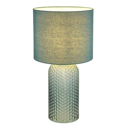 Elegante LED Tischlampe mit Glasfuß und Textilschirm in Blassgrün - Stilvolle Tischleuchte mit elegantem Materialmix aus Glas und Textil, ideal für Wohn- und Schlafzimmer. Inklusive energiesparendem LED-Leuchtmittel mit 1055 Lumen für gemütliches Licht.