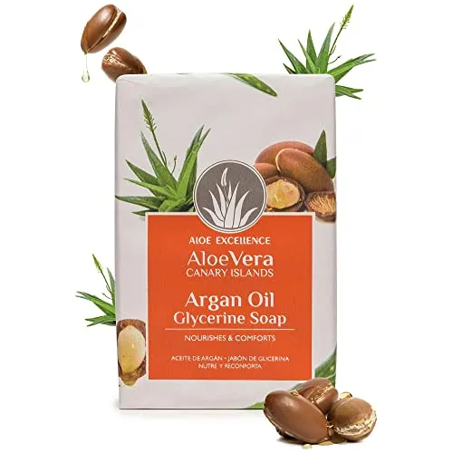 ALOE EXCELLENCE – Glycerinseife aus Aloe Vera mit Arganöl | 100% Natürlich, Ohne Schadstoffe | Handseife zur Pflege, Beruhigung und Schutz der Haut | In Stückform, 100 g