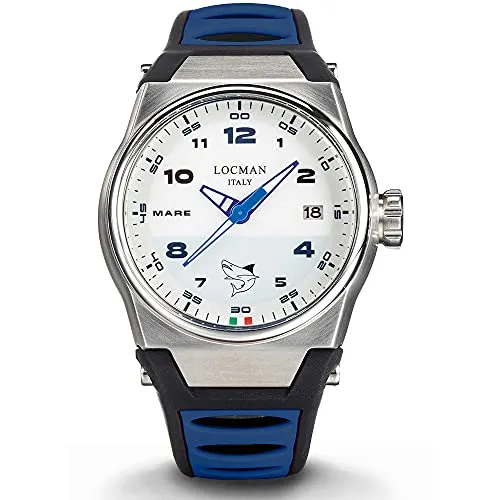 Locman 0557A08S-00WHBLSB Herrenuhr - Elegante Armbanduhr für Herren mit blauem Armband und weißem Zifferblatt, Gehäusegröße 44 mm, ideal für stilbewusste Männer.