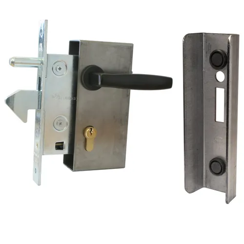 Schiebetor Hakenschloss Set mit Schlosskasten Drücker Profilzylinder Gegenkasten