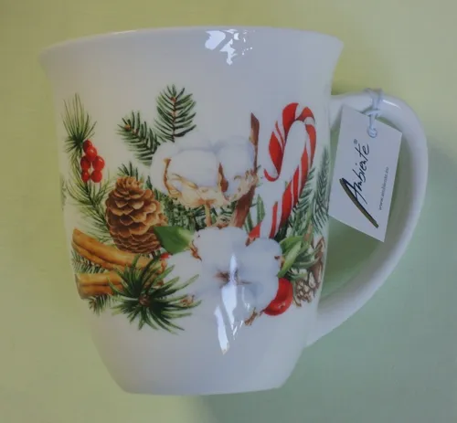 Porzellan Tassen Weihnachten Zimt Zapfen Christrose Ambiente 0,4l Becher groß 1