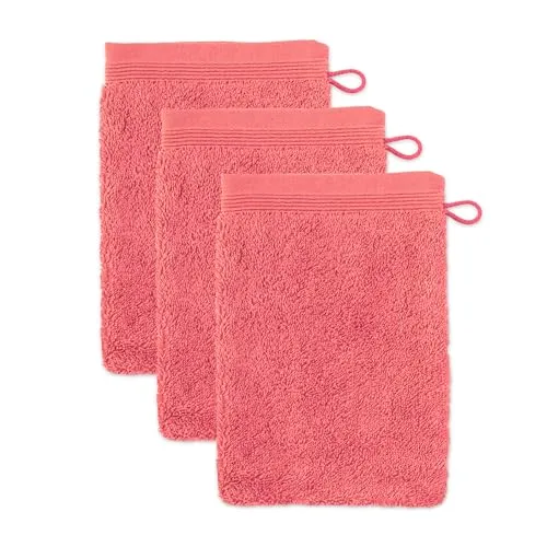 Möve Superwuschel Waschhandschuh 15 x 20 cm aus 100% Baumwolle, Coral 3er Set
