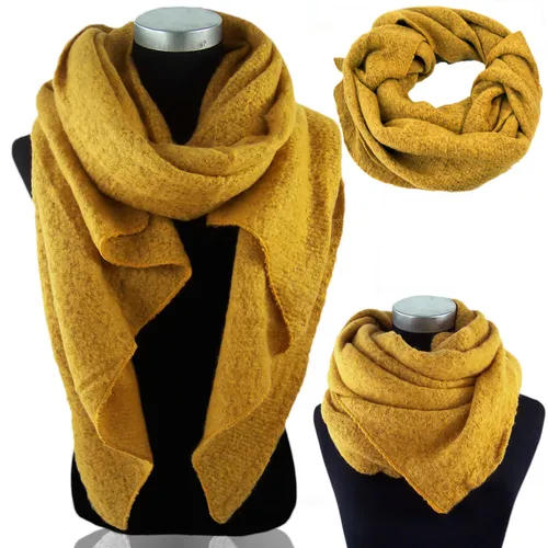 Schal Winter XXL Raute senf curry mango Damen Tuch Plaid weich Strickschal T5053