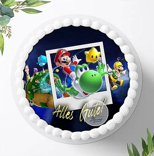 Für die Geburtstags Torte, Zuckerbild mit dem Motiv: Super Mario, Essbares Foto für Torten, Fondant, Tortenaufleger Ø 20cm, 0462c
