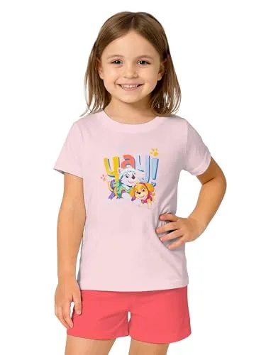 Paw Patrol Schlafanzug für Mädchen - Skye & Everest Kinder Pyjama Set Kurzarm Oberteil mit Hose Rosa/Pink (as3, Numeric, Numeric_98, Numeric_104, Regular, 98-104)