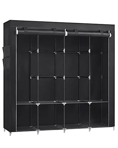 SONGMICS Kleiderschrank Stoffschrank mit 4 Hängefächern in schwarz von SONGMICS