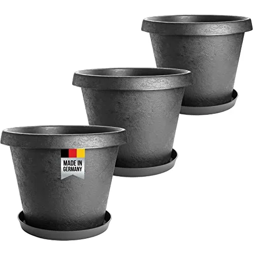 3er Set Pflanzkübel groß außen, Blumentopf Ø 40 cm - Garten-Zubehör mit innovativem Stone-Design, frostsicher und witterungsbeständig – ideal für Balkon, Terrasse und Garten. Hergestellt in Deutschland für langlebige Qualität.
