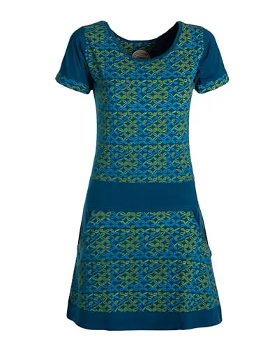 Vishes - Alternative Bekleidung - Damen Longshirt-Kleid Kurzarm Mini-Kleid Tunika-Kleid T-Shirtkleid Türkis 44