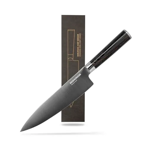 Reishunger Edelstahl Chef Messer – Hochwertiges Küchenmesser für alle Schneidearbeiten - Hochwertiges Küchenmesser aus robustem Edelstahl, ideal für den täglichen Gebrauch. Mit ergonomischem Griff für komfortables Schneiden von Gemüse, Fleisch und mehr. Perfekt für Hobbyköche und Profis!