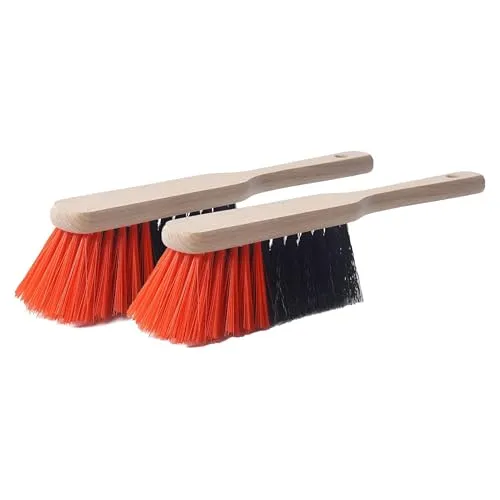 Garronda Besen mit kurzem Holz Griff und Synthetisch Borstenfaser 2er Pack Handfeger für den Frühjahrsputzen Garten Zimmerbesen nach Hause Kehrbesen mit Kunstborsten Handbesen GD-0011 (Schwarz/Orange)
