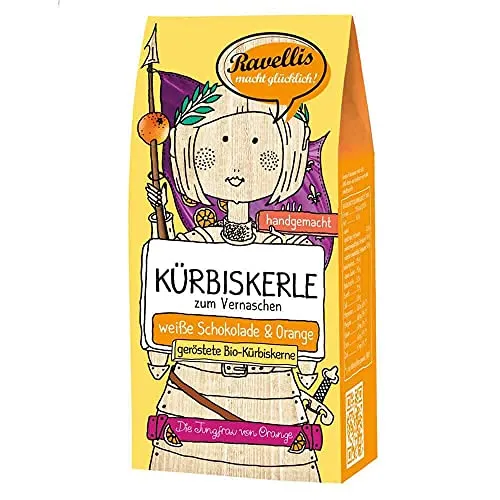 Ravellis Kürbiskerne in weißer Schokolade mit Orange (80 g) - Bio, Menge:3 Stück