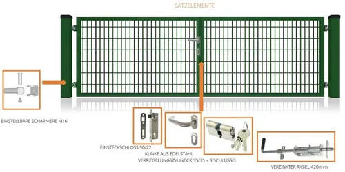 Fa-Bausysteme Doppelflügeltor Moosgrün 3000 x 800 mm - Gartenzäune – Symmetrisches Doppelflügeltor in Moosgrün, hochwertig und stilvoll, bietet sicheren Zugang und ansprechendes Design für Ihr Grundstück.
