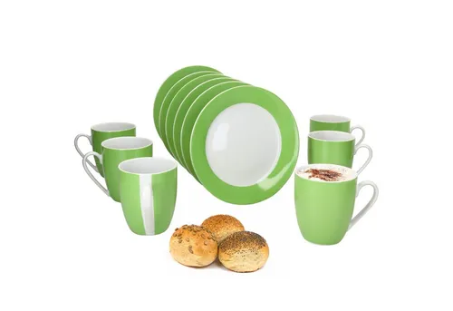 MamboCat Variant Grün 12tlg Frühstücksset - Kaffeeservice für 6 Personen, robustes Porzellan, spülmaschinen- und mikrowellengeeignet – ideal für Frühstück und Kaffeezeit.