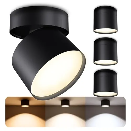 SSC-LUXon LED Aufbaustrahler SAMU - Schwenkbarer Deckenspot in Schwarz - Moderne Aufbaustrahler für flexible Lichtgestaltung: 3-in-1 Lichtlösung (warmweiß, neutralweiß, tageslichtweiß) für jeden Raum. Energieeffizient und elegant, ideal für stilvolle Beleuchtung.