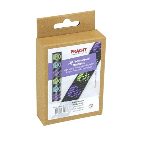 Pracht Creatives Hobby 5884-00181 - DIY Bastelset zum Gestalten eines Totenkopf-Perlenarmbands, mit schwarzen und bunten Miyuki-Perlen, Gesamtgröße ca. 16 x 2,4 cm