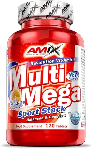 AMIX Multi Mega Stack - Vitaminkomplex mit den Vitaminen C, E, B und D und Mineralstoffen wie Zink, Calcium, Phosphor, Eisen und Magnesium zur Leistungssteigerung, 120 Kapseln