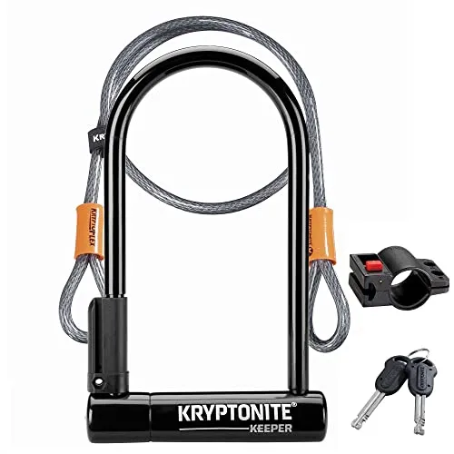 Kryptonite Keeper Standard Bügelschloss - Sicherheitsgrad 5/10, Robustes Anti-Diebstahl Fahrradschloss mit 120 cm Schlaufenkabel, Transporthalterung und 2 Schlüsseln - 10,2 cm x 20,3 cm