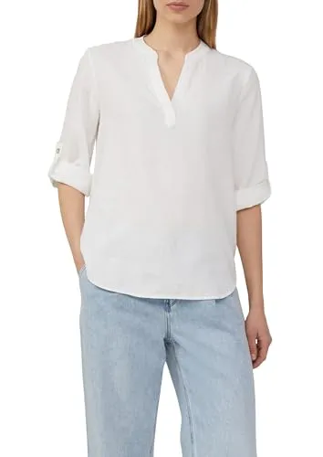 s.Oliver Leinenmix-Bluse mit Turn-up weiß 40 - Damenbluse aus hochwertigem Leinenmix, reguläre Passform und V-Ausschnitt, ideal für einen lässigen, femininen Look mit 3/4-Ärmeln und Turn-Up-Funktion.