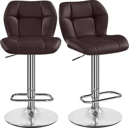 Yaheetech 2er Set Barhocker Barstühle Höhenverstellbar 360°Drehbar Küchenstühle mit Rückenlehne und Fußstütze, Barstuhl PolyurethanKunstleder Sitzhöhe 62,5 cm