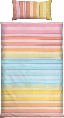 REDBEST Seersucker Bettwäsche Mix & Match Streifen bunt Größe 40x80 cm / 135x200 cm - sommerlich leicht, pflegeleicht, bügelfrei, mit Reißverschluss