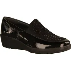 Semler Komfort Slipper für Damen in Schwarz - Elegante Damen Slipper aus 100% Lackleder, ideal für den täglichen Komfort mit einer normalen Schuhweite. Perfekt für stilvolle Auftritte!