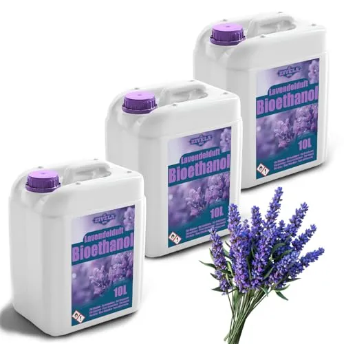 Bioethanol 96,6% 30L | Bio Alkohol Lavendelduft 96,6% 3x10L | Bioethanol für Kamin, Tischkamin | Bioethanol Lavendelduft | Saubere Verbrennung, ohne Rauch, lebendige und stabile Flamme