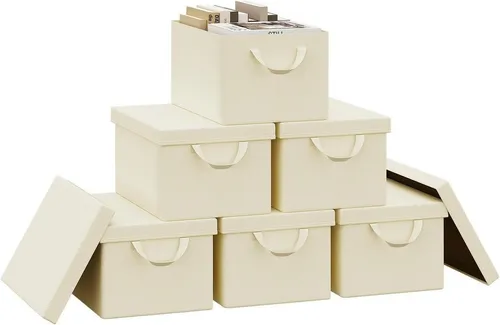 Woltu Aufbewahrungsbox Set (6 St.) mit Deckel und Griffen - Faltbare Aufbewahrungsboxen für Kleidung und Spielzeug, mit staubdichtem Deckel und robusten Griffen für einfache Handhabung und Ordnung im Zuhause.