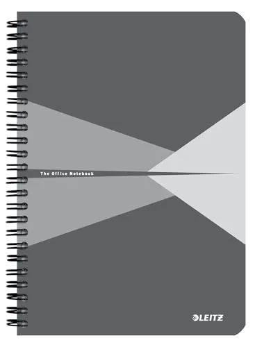 Leitz Office Collegeblock A5 kariert, Notizbuch mit Spiralbindung, PP-Einband, 360 Grad Öffnung, 180 Seiten / 90 Blatt FSC-zertifiziertes Papier (80 g/m²), für Büro & Schule, Grau, 44981085