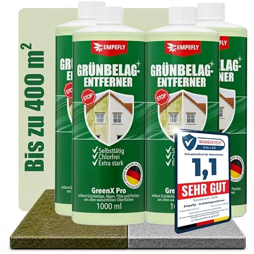 Empefly GreenX Pro 1 L - Effektiver Grünbelagentferner für Außenflächen - Der Empefly GreenX Pro ist ein konzentrierter Grünbelagentferner, ideal für Terrassen und Gehwege. Er entfernt mühelos Algen und Moos und sorgt für saubere, gepflegte Außenflächen. Reicht für ca. 50–100 m².