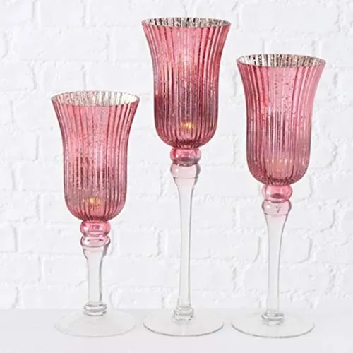 Windlicht Manou 3er Set - Pink Glanz - Elegantes 3-teilige Windlicht-Set aus lackiertem Glas, Höhe 30-40 cm, ideal als Deko-Element oder Geschenk, sorgt für zauberhaften Blickfang.