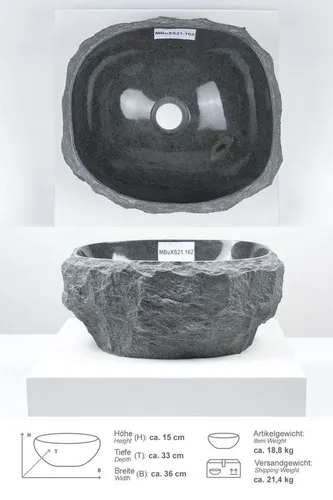 wohnfreuden Aufsatzwaschbecken Andesit Waschbecken EROSI 30 cm mit Naturkante anthrazit (Kein Set), 126607_MBuXS17.162