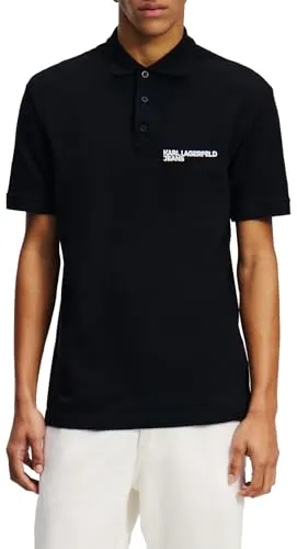 Karl Lagerfeld Jeans, Herren, Regular Pique Polo, Normale Passform, Schwarz, L