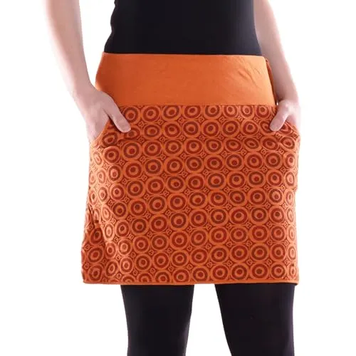 Vishes Alternative Bekleidung - Damen Mini-Rock Baumwolle Kreise-Druck elastischer Bund mit Taschen dunkelorange 38