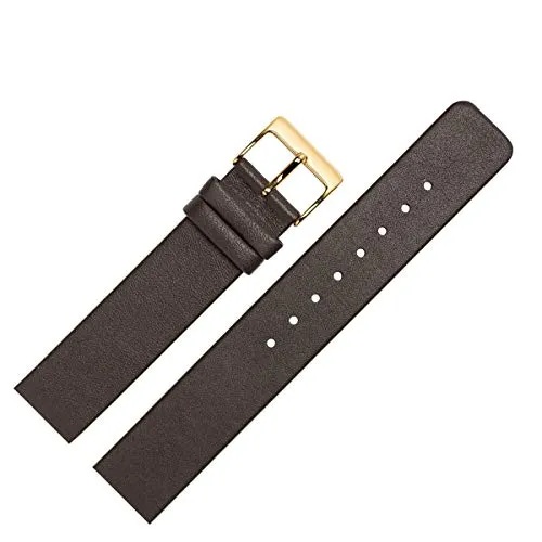 MARBURGER Uhrenarmband 14mm Leder Braun Gold Glatt - Montage Set 7621431000220