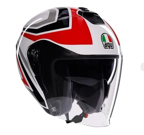 AGV Irides Tolosa Jethelm - Schwarz/Hellgrau/Rot - L - ECE 22.06-zugelassener Motorradhelm mit innovativem VMS-Magnetverschluss für maximalen Komfort und Sicherheit. Ideal für den Stadtverkehr mit anpassbaren Wangenpolstern und optimaler Belüftung.