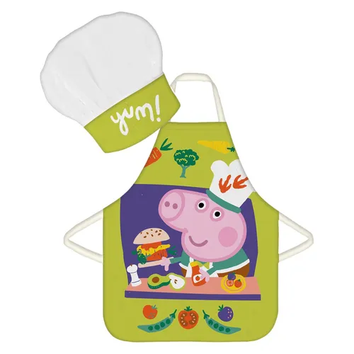 Peppa Pig Kinder Kochschürze Set 2tlg 100% Polyester 30°C 42x52cm Schürze+Mütze