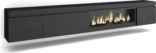 TV-Schrank mit Elektrokamin XXL, 288x35x45 cm, Hängend, Schwarz