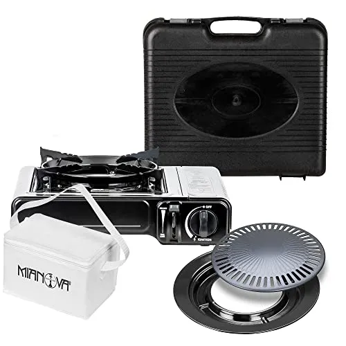 Mianova Campingkocher Outdoor Gaskocher - Einflammiger Gaskocher mit Piezozündung für schnelle Zündung, ideal für Camping, BBQ und Notfälle. Stufenlos regulierbare Flamme und robustes Ganzmetallgehäuse.