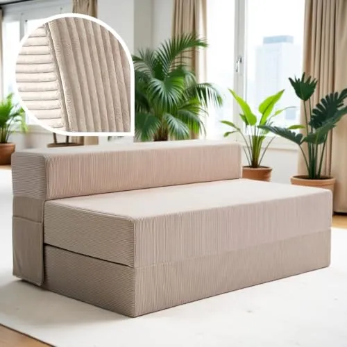 Cord Sofa – Schlafsofa 120 cm breit, faltbare Schlafcouch für 2