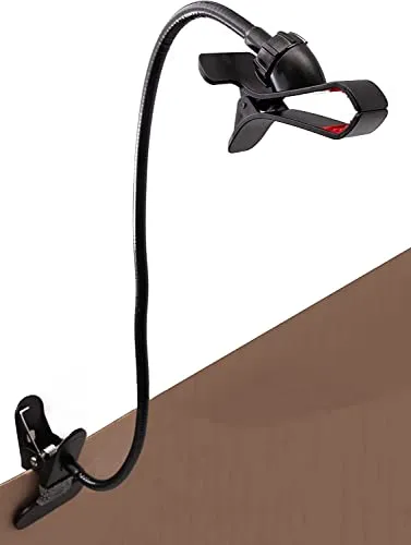System-S Smartphone-Halterung mit 45 cm Metall-Schwanenhals, Tischklemme mit 5 cm Öffnung, Handyaufnahme mit 9,5 cm Öffnung, Schwarz