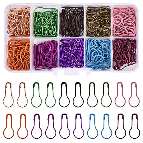 300pcs 10Farben Eisen Kürbis Pin, Birne Sicherheitsnadeln, Calabash Pin mit Aufbewahrungsbox, Reihenmarkierer Häkeln, Metall Strickzubehör fit für Stricken Maschenmarkierer DIY Fertigkeit-Herstellung