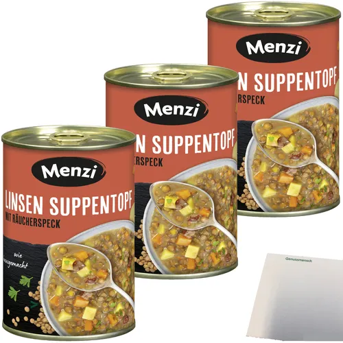 Menzi Linsen Suppentopf mit Räucherspeck 3er Pack 3x400ml Dose usy Block