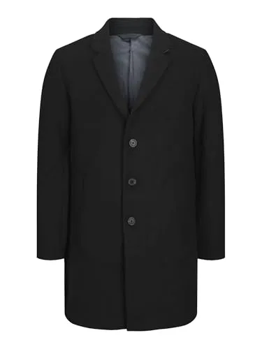 JACK & JONES Male Wollmantel - Funktionsjacke mit Regular Fit und Fly-Away Kragen, nachhaltig aus 40% recycelter Wolle gefertigt – ideal für stilvolle und umweltbewusste Looks.