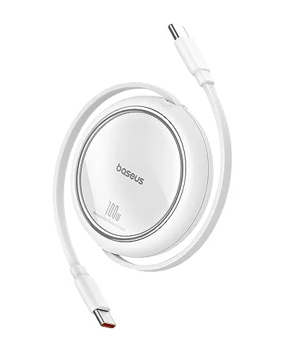 Baseus USB C auf USB C Kabel Rollbar, 100W 1m Mini Einziehbar Schnellladekabel, USB C Ladekabel für iPhone 16 15 14 Pro, Samsung Galaxy S25 S24 Ultra, MacBook, iPad Pro, Tragbar Leicht zu Verstauen