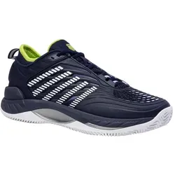 KSwiss Tennisschuhe Hypercourt Supreme 2 HB Clay/Sandplatz - Herren in peacoatblau/weiß/limegrün - Hochwertige Tennisschuhe für Sandplätze mit maximalem Komfort und Stabilität, ideal für ambitionierte Spieler. Die Dragguard 7.0 Außensohle bietet perfekten Grip und Langlebigkeit.