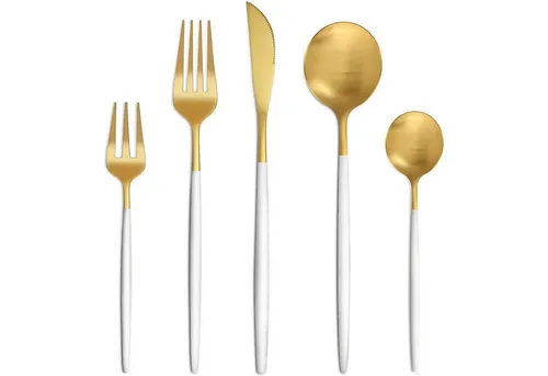 LuxusKollektion Besteck-Set 30-teilig für 6 Personen in Edelstahl mit Weiß-Gold