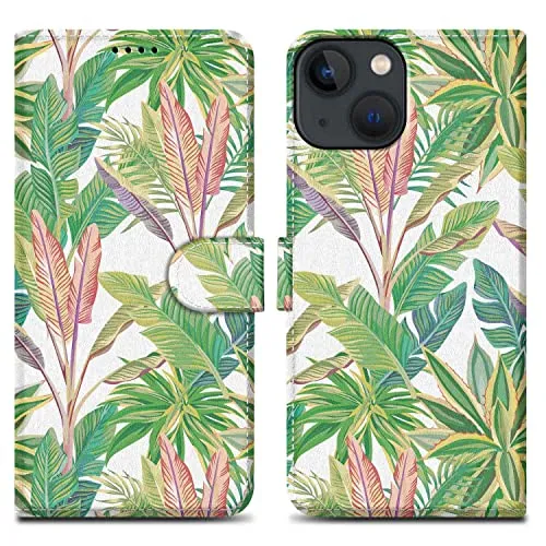 Cadorabo Hülle kompatibel mit Apple iPhone 13 MINI Handyhülle ausim Muster Design Premium Kunst Leder Flip Klappbare Stoßfeste Magnetische [Standfunktion] Case Hülle für iPhone 13 MINI in Grün