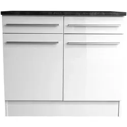Mid.you Schubkastenunterschrank Weiß Hochglanz - Einbauküchen-Komponenten mit 2 Fächern und 2 Schubladen, wasserabweisende Arbeitsplatte in Anthrazit für modernen Stil und flexiblen Stauraum in Ihrer Küche.
